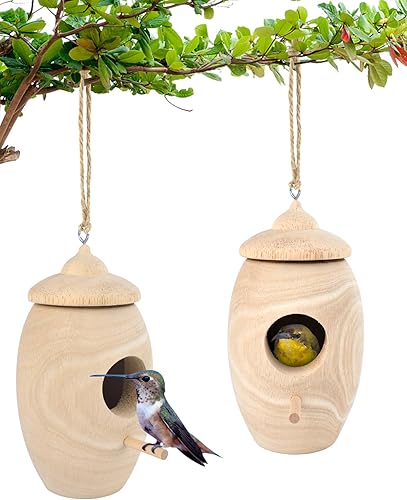 Casas grandes de colibrí para colgar al aire libre, nuevo nido de colibrí grande de madera para anidar, regalos de jardinería, decoración del hogar