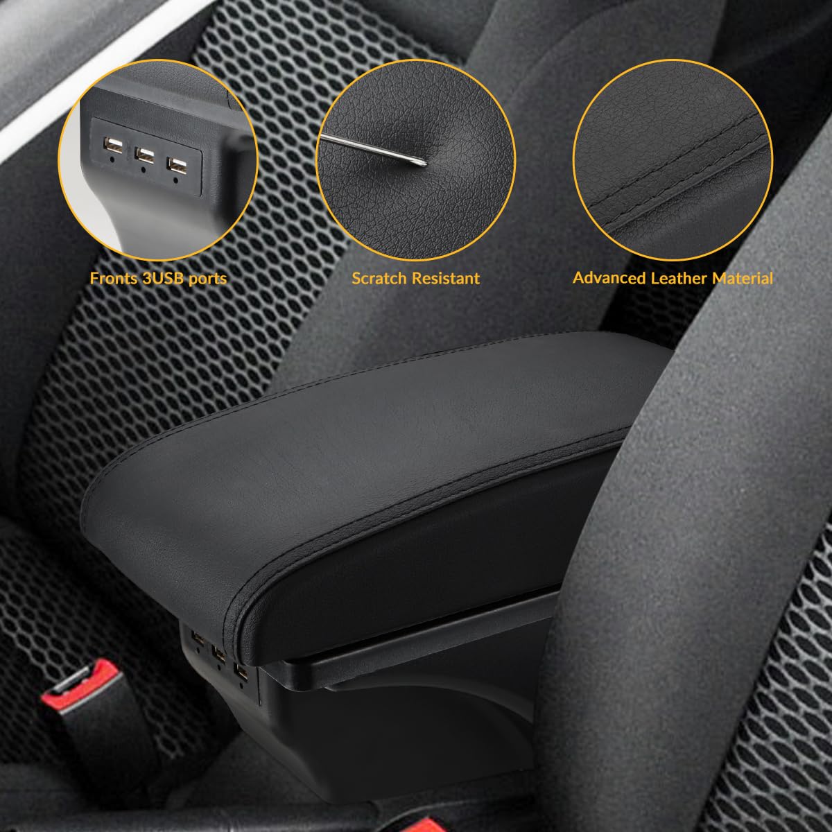 MARCHFA Armlehnen Mittelkonsole für Golf 6 MK6 2008-2013 Autozubehör Armlehne Box mit 3 USB-Ladeanschlüssen