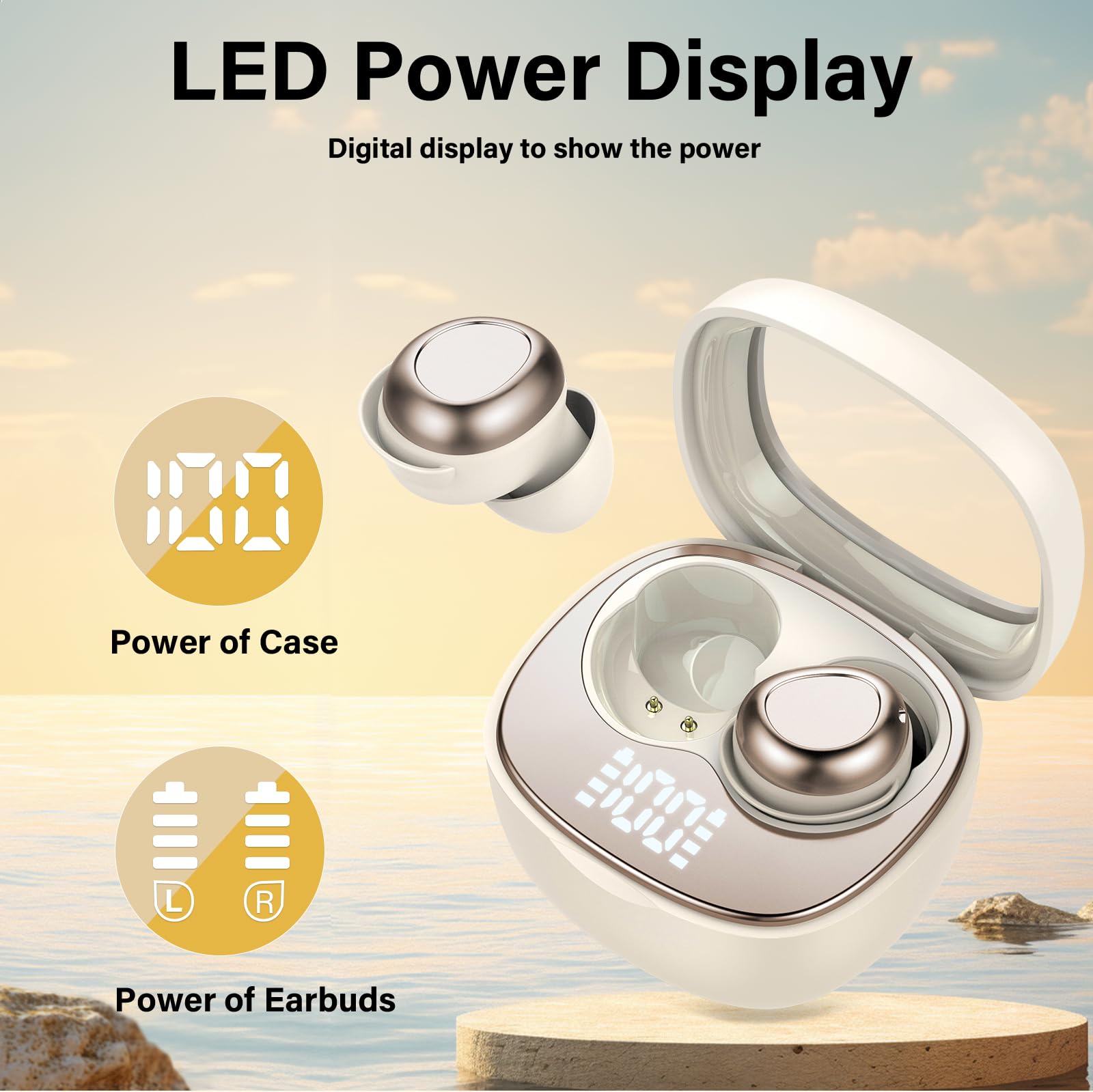 Doubc Mini Schlafkopfhörer Bluetooth 5.4 Kopfhörer, in Ear Kopfhörer Kabellos mit 25 Stunden Akkulaufzeit, Weiche Ohrhörer Schlafen Sleepbuds, Sanfter Klang Bequem Tragen ohne Druckgefühl, Beige