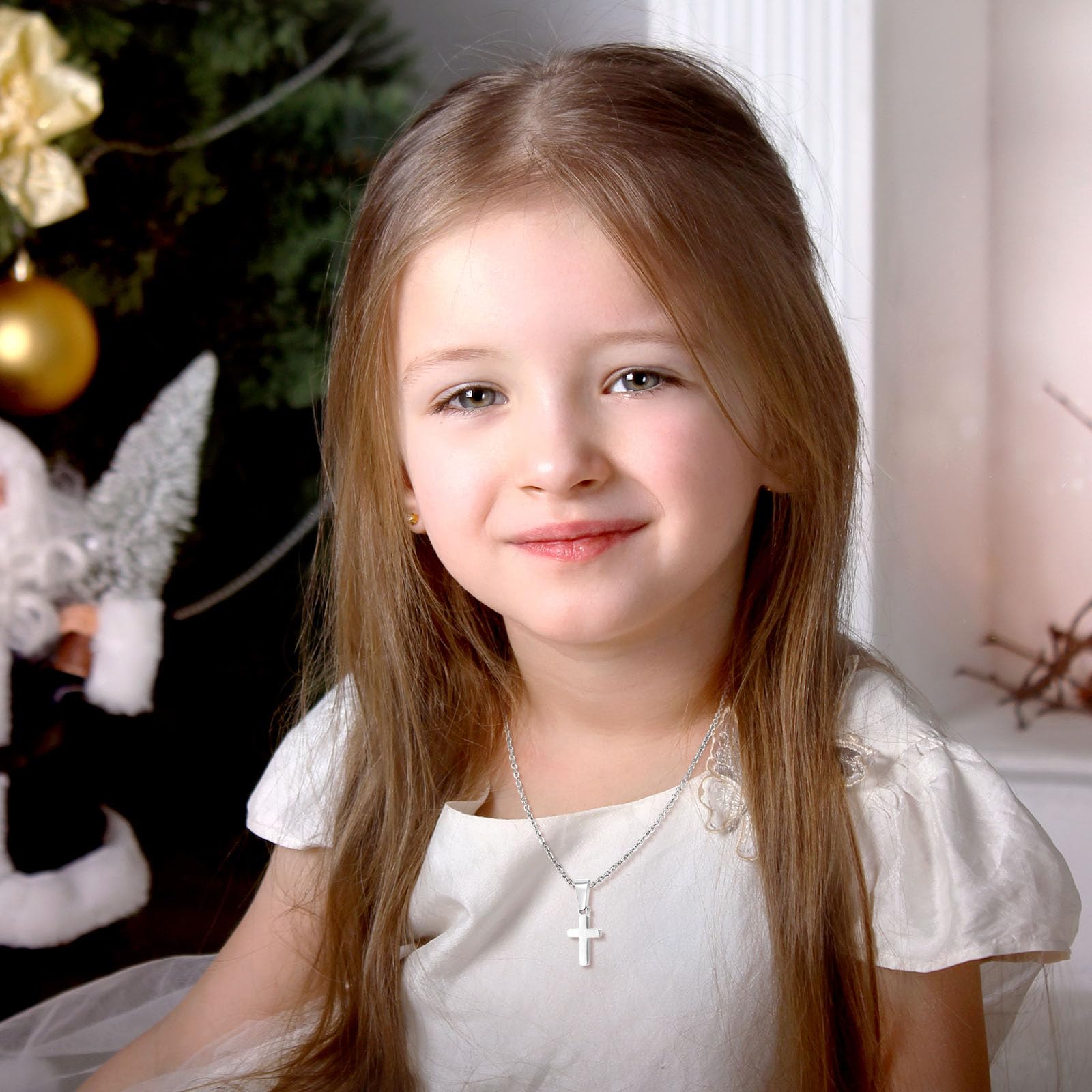 XUANPAI Cadena de cruz regalos para hijo hija collar - colgante de cruz para niños de acero inoxidable plata oro cadena de cruz regalos para adolescentes Navidad regalo de cumpleaños para niños niñas