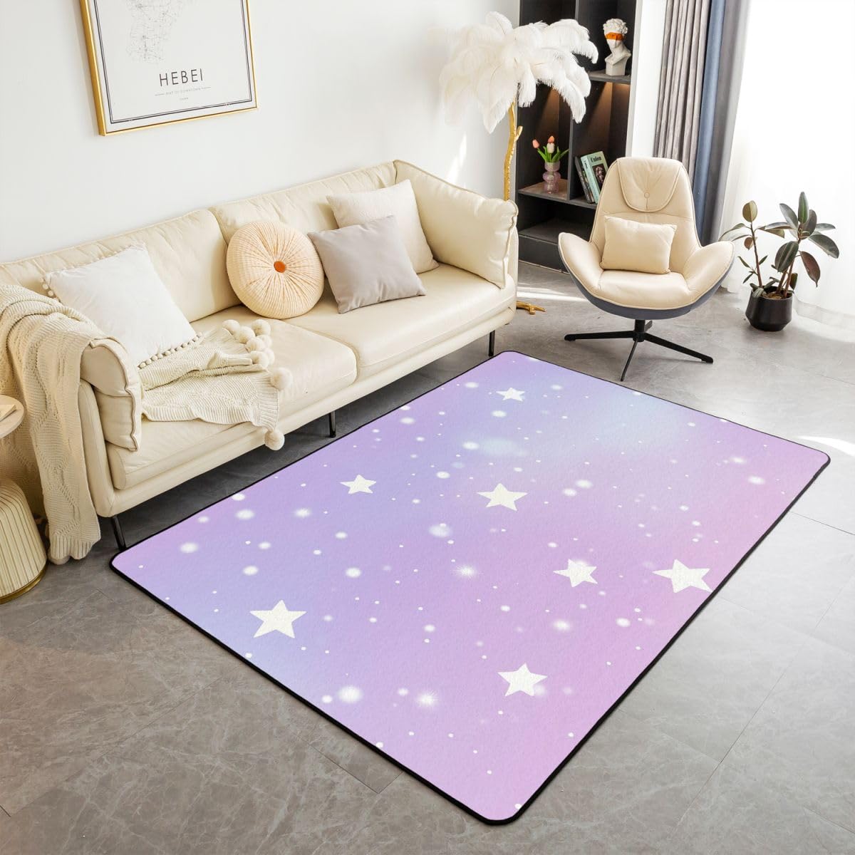 Manfei Sternenhimmel Bereich Teppiche,Sterne Polka Dots Rutschfester Teppich Sternenfantasie Indoor Fußbodenmatte Home Wohnzimmer Dekor,100 x 150 cm