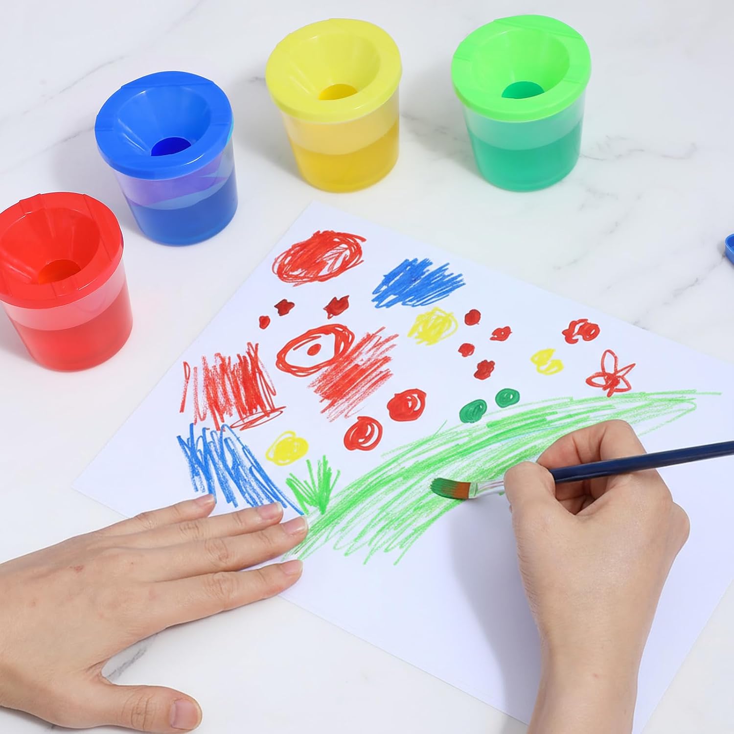 No Spill Paint Cups, 24 Pcs Paint Cups with Lids Suitable for Kids, Spill Proof Painting Cup Ideal for Classroom Art Supplies and Crafts, Durable Painting Cup with Lids (4 Colors) - Image 5