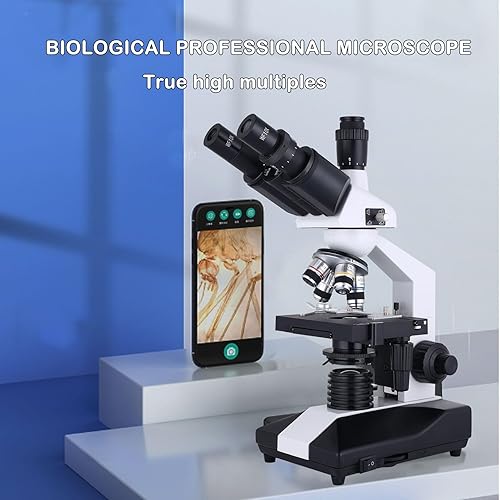 Miniatura 6 de Microscopio trinocular compuesto 40X-5000X Ampliación, Microscopio profesional de grado de investigación, Microscopio Abbe iluminado LED de etapa
