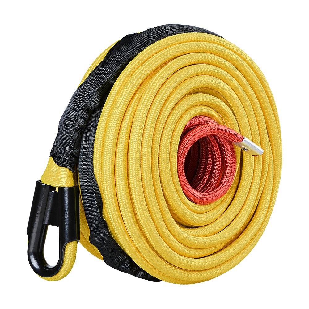AstraDepot Towing Synthetic Winch Rope Winch Line Cable SK75 Dyneemas 22,000lbs Protective Sleeve for Off Road Winches Jeep Truck SUV Boat Ramsey 4WD KFI (95FTx3/8 inch, Yellow)