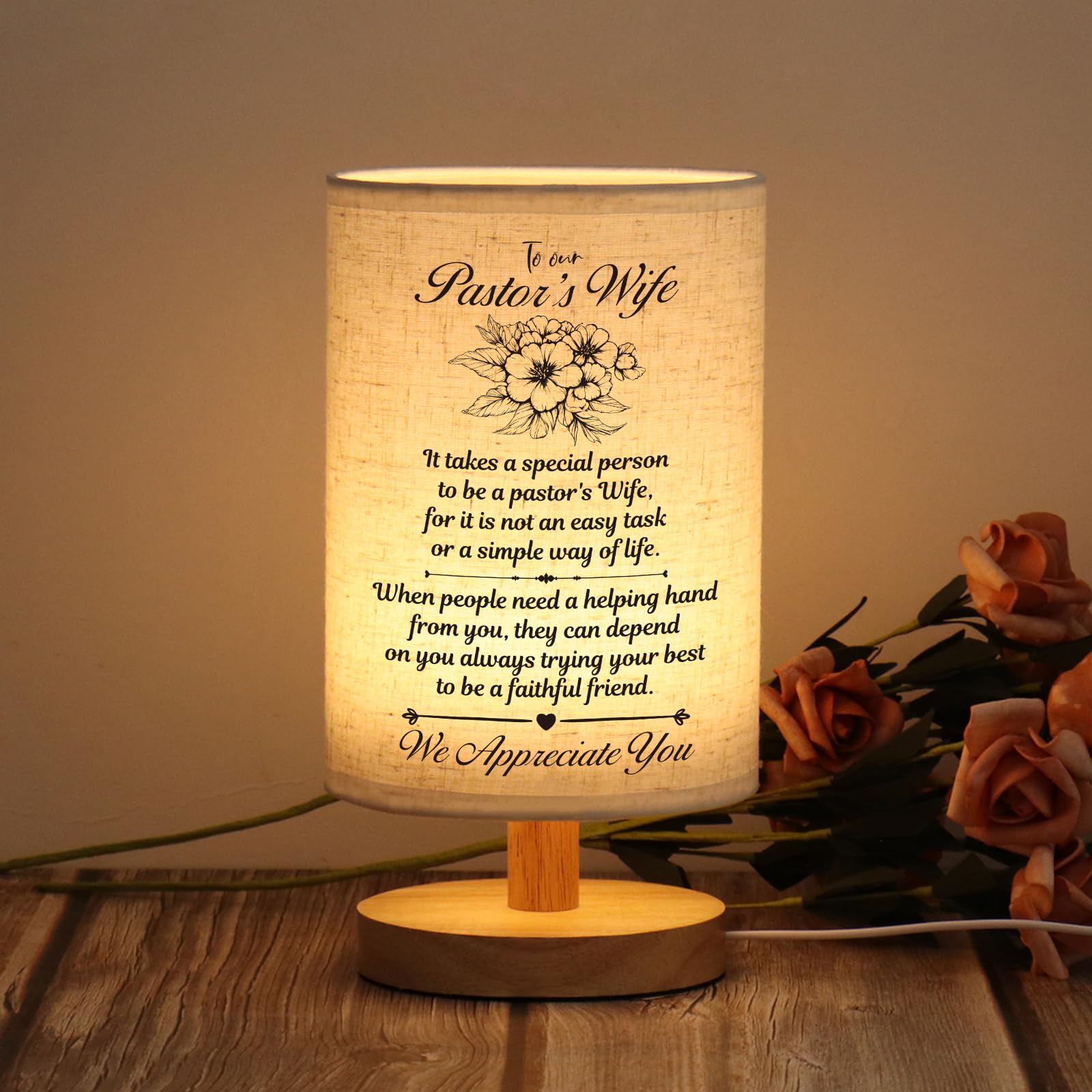 WSYEAR Pastor's Wife Appreciation Gifts, Pastors Day Gifts for Pastor's Wife, Clergy Appreciation Gifts for Pastor Wife, Table Lamp with Appreciation Words — image 1