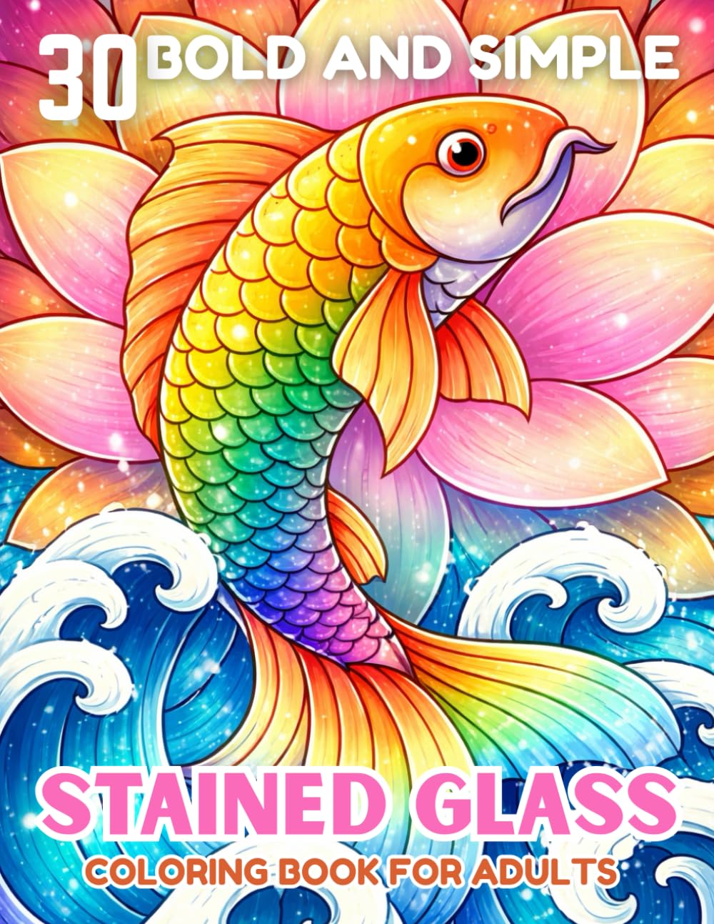 30 Bold and Simple Stained Glass Coloring Book for: Easy and Relaxing Stained Glass–Style Designs for Stress Relief, Mindfulness, and Creative Fun