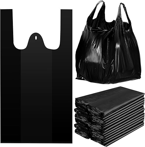 Miniatura 13 de Kisston 400 bolsas de plástico para camisetas de tamaño jumbo con asas, 35 micrófonos, bolsas grandes de plástico liso para comestibles, gruesas