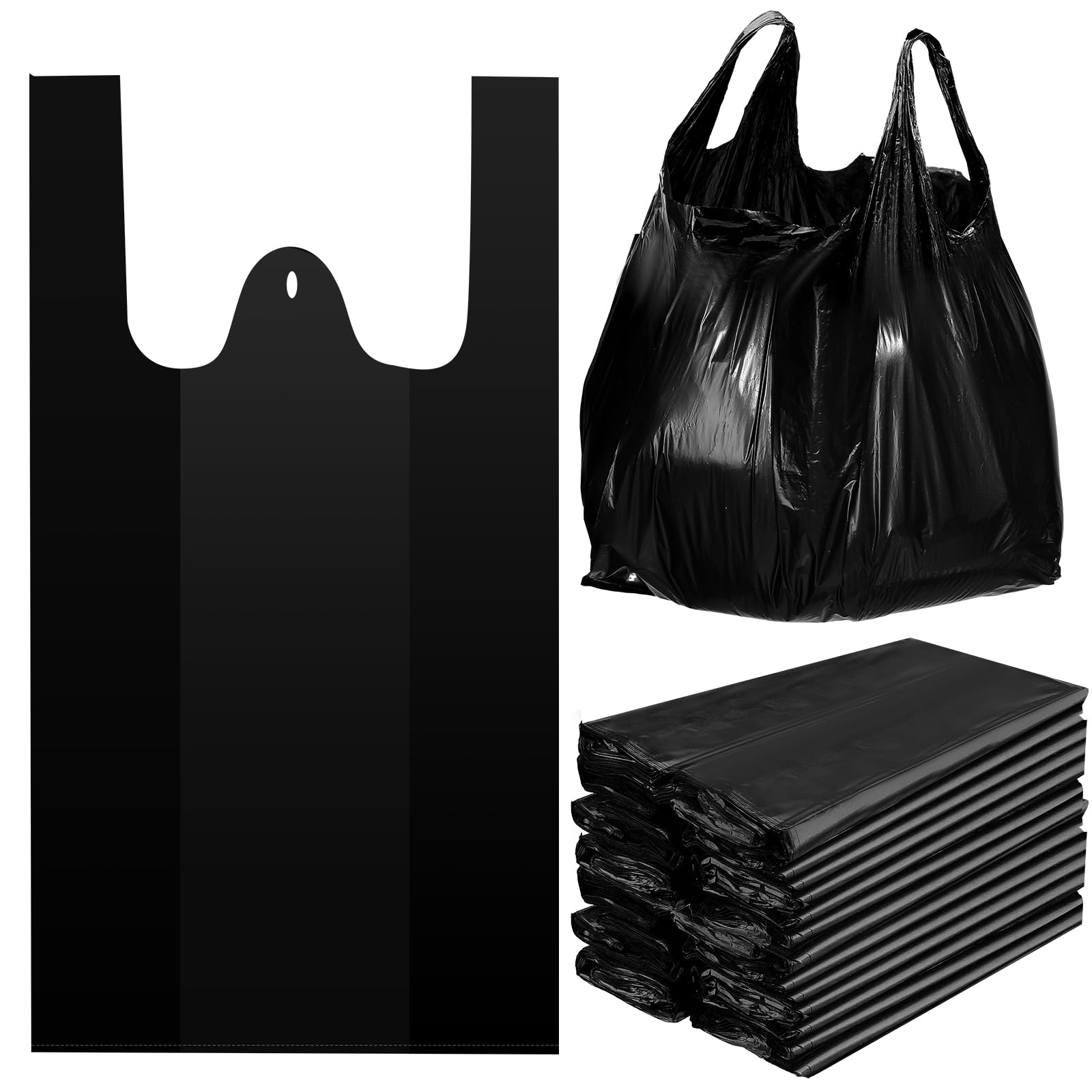 Kisston 400 Count Jumbo Size Plastic T Shirt Bags with Handles, 35 Mic, XX Large Plain Plastic T Shirt Grocery Bags, Thick and Heavy Duty (25" X 15",
