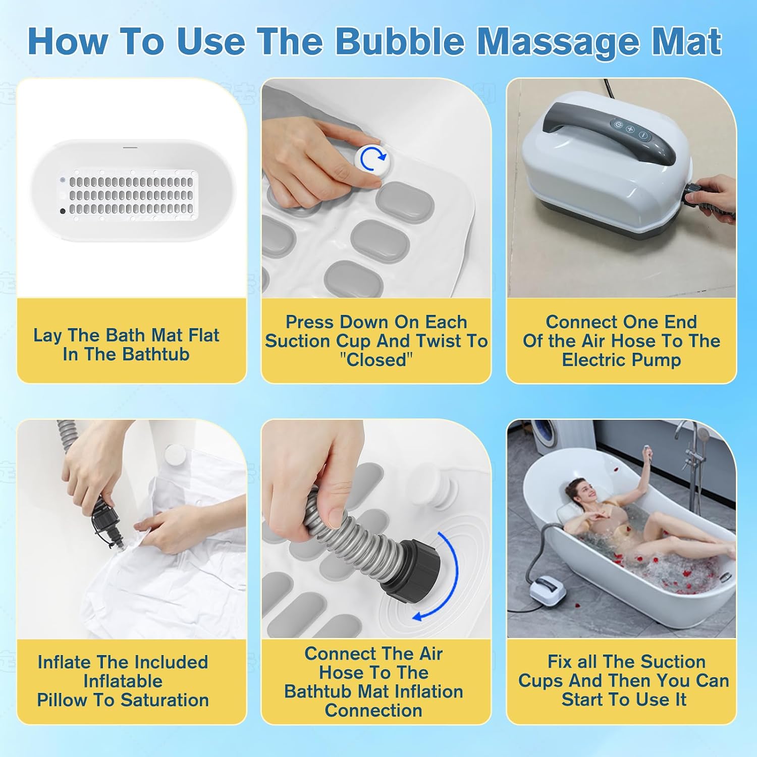 BINYUAN Bubble Bath Mat for Home Spa Experience, Gray