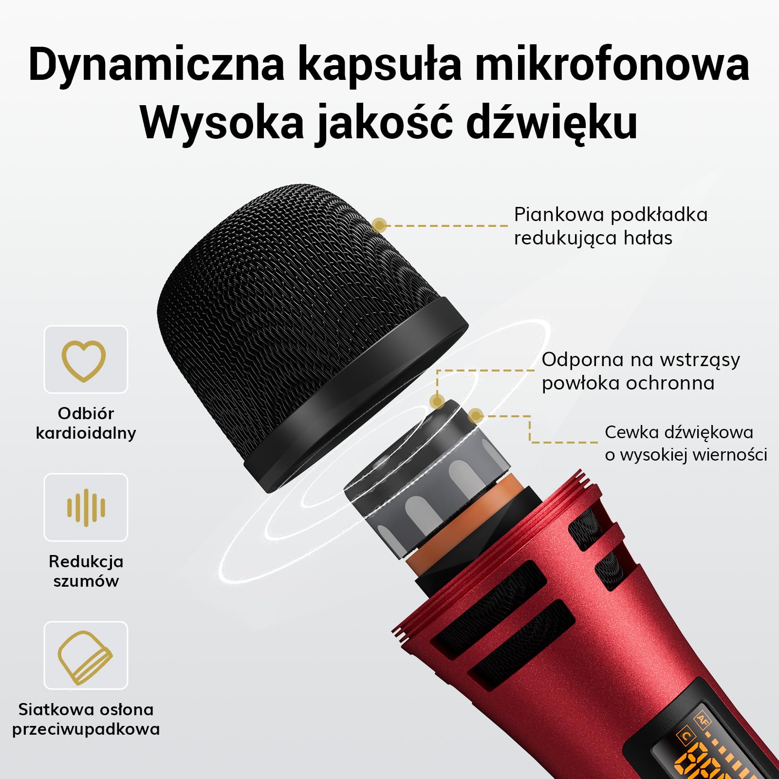 System mikrofonów bezprzewodowych TONOR, 4x5-kanałowy bezprzewodowy ręczny mikrofon dynamiczny z odbiornikiem, zasięg 60 M UHF, mikrofony ze stabilną transmisją sygnału do karaoke, śpiewania, czerwony