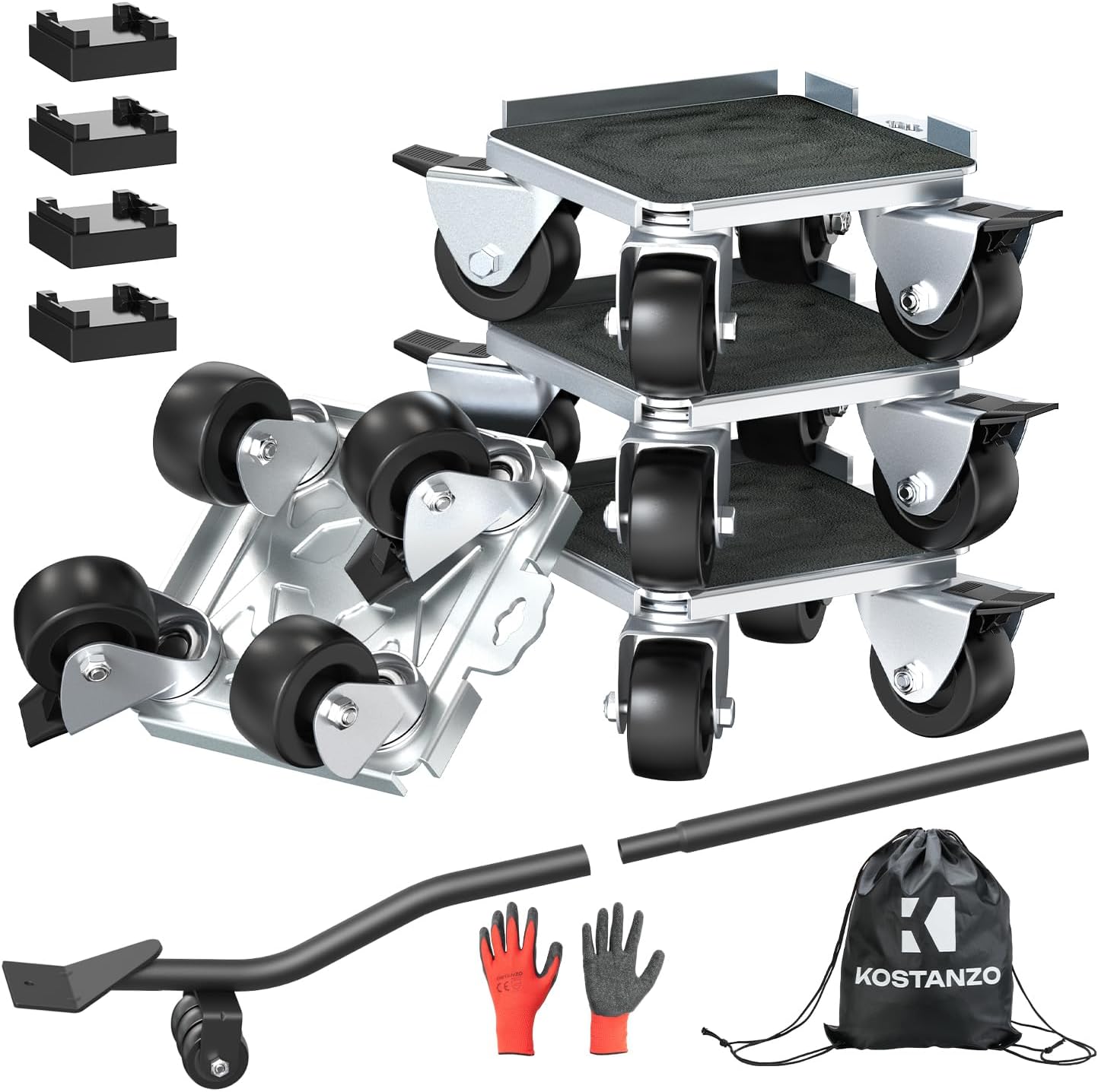 Furniture Moving Dolly with Reinforced Steel Panel Heavy Duty,360°Swivel & Top Brake Furniture Movers with Wheels,Furniture Lifter Set of 4 up to 1100 LBS for Appliances,Sofa,Fridge,Washing Machine 5.3*5.3 in