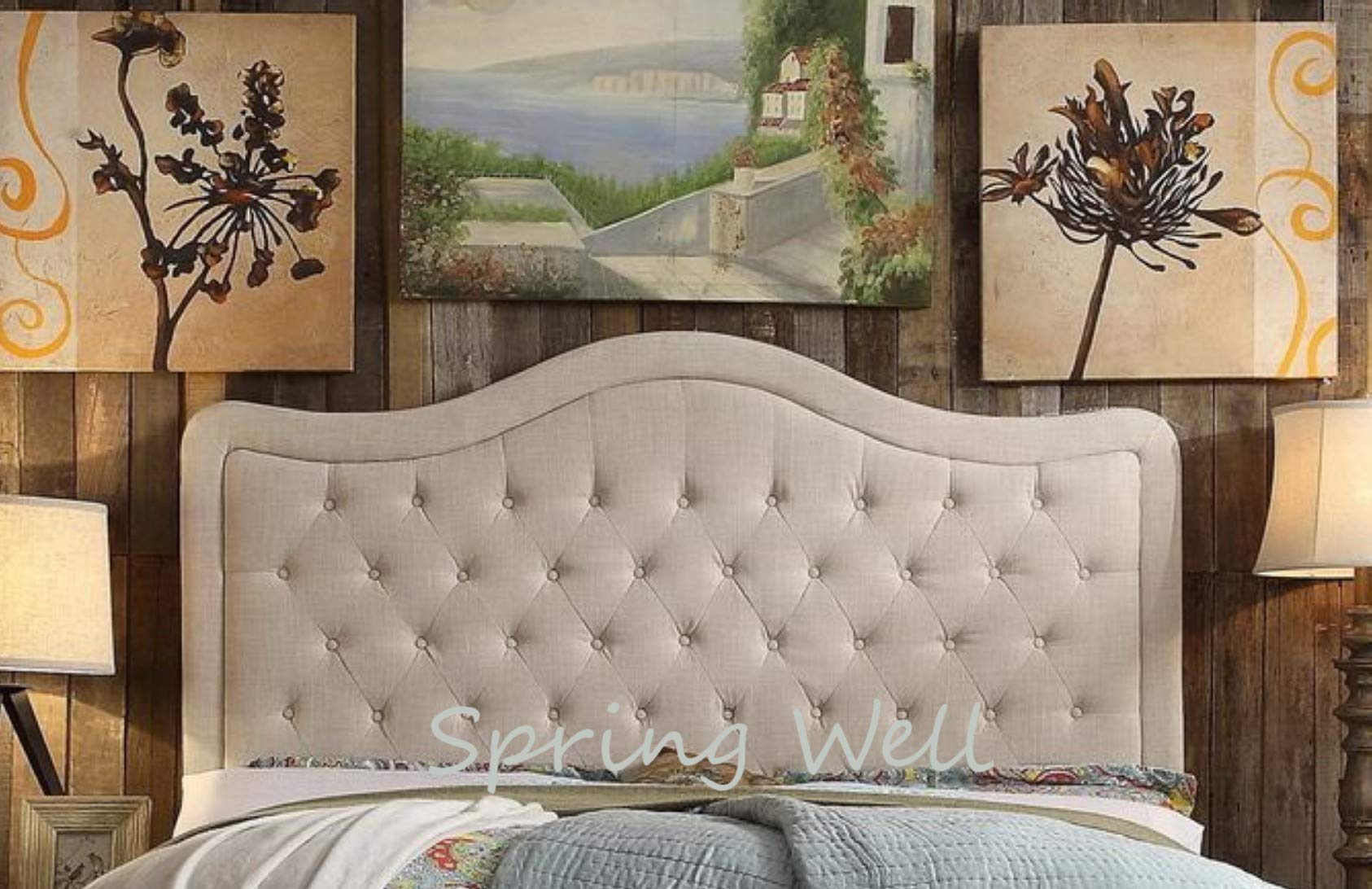 Spring Well,Dewsbury Alton Linen turin Fabric Upholstered Headboard 26'' Height in Sizes 3ft 4ft 4ft6 5ft 6ft (Cream, 6ft)