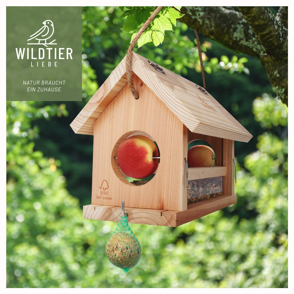 wildtier liebe Vogelfutterhaus groß aus Natur-Holz I XL Vogelhaus zum Aufhängen Wetterfest I Futterhaus Futterstation für Vögel, Vogelhäuschen, Vogel Haus