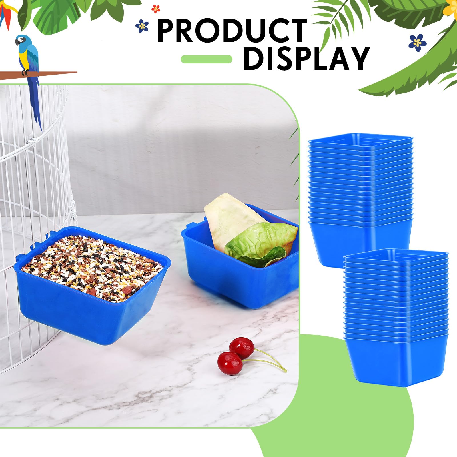 Maxdot 50 Pcs Cage Cups Chicken Feeder Cups 16 oz Hanging Bird Food Water Bowl Bunny Cage Feeding Dish for Pet Parrot Rooster Parakeet Gamefowl Poultry Pigeon(Blue) - image 4