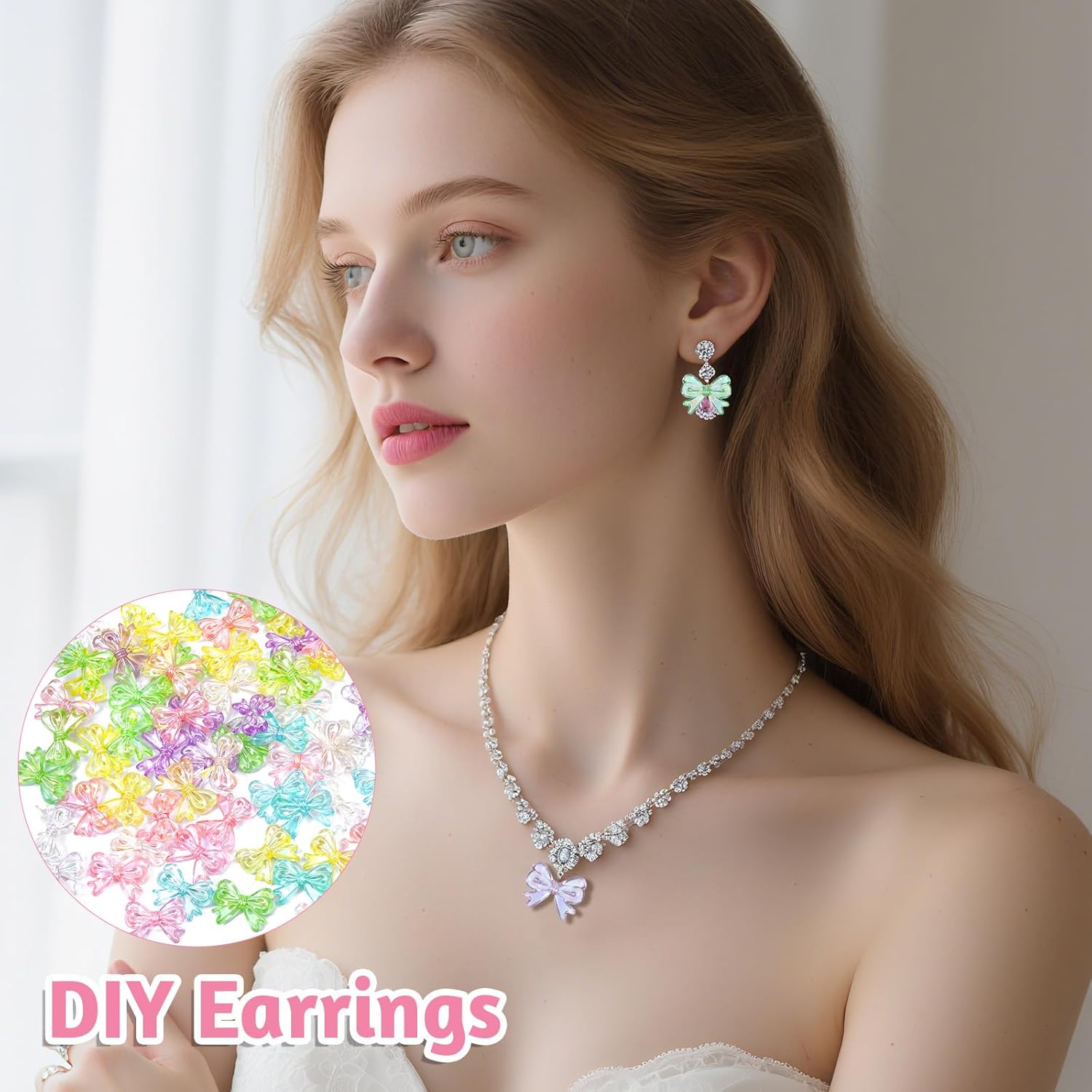 150PCS Bow Beads, 18.5x14.5mm Resin Bowknot Charms, Transparent Bow Beads for Jewelry Making, DIY Crafts, Bracelets, Necklaces, Keychains, Pens - Image 7