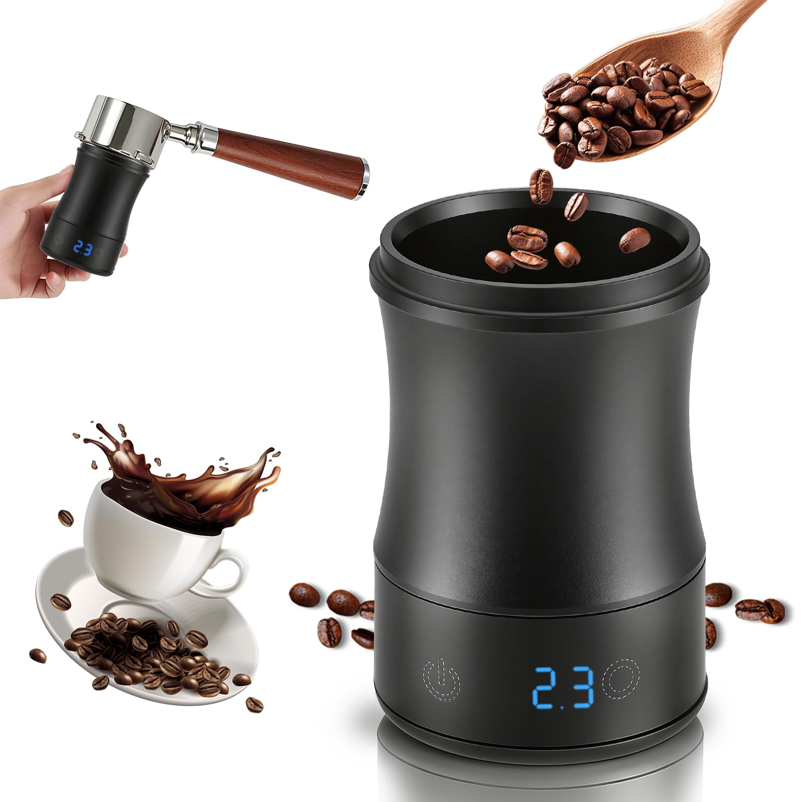 Bilancia da Caffè Espresso – Coffee Scale con Doseur 53 mm, Bilancia Digitale Ricaricabile USB‑C, Precisione 0,1 g / 500 g, Design Split, Accessorio Barista Compatto per Professionisti e Appassionati