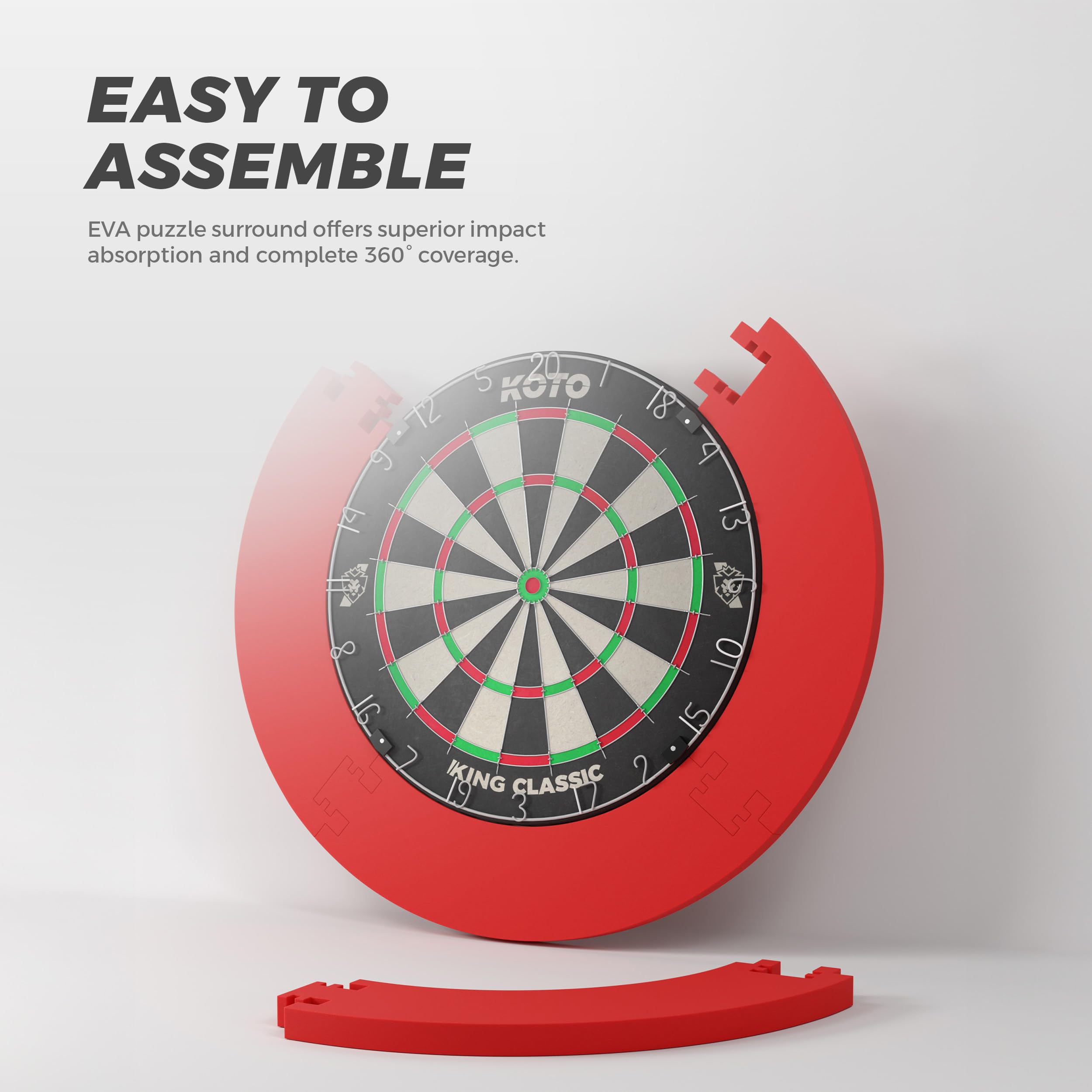 KOTO – Protezione per Freccette (Surround) 4 Pezzi Rotondo Rosso (13,5 cm), Protezione per Muro in Eva Durevole, Evita Danni a Pareti e Punte delle Freccette