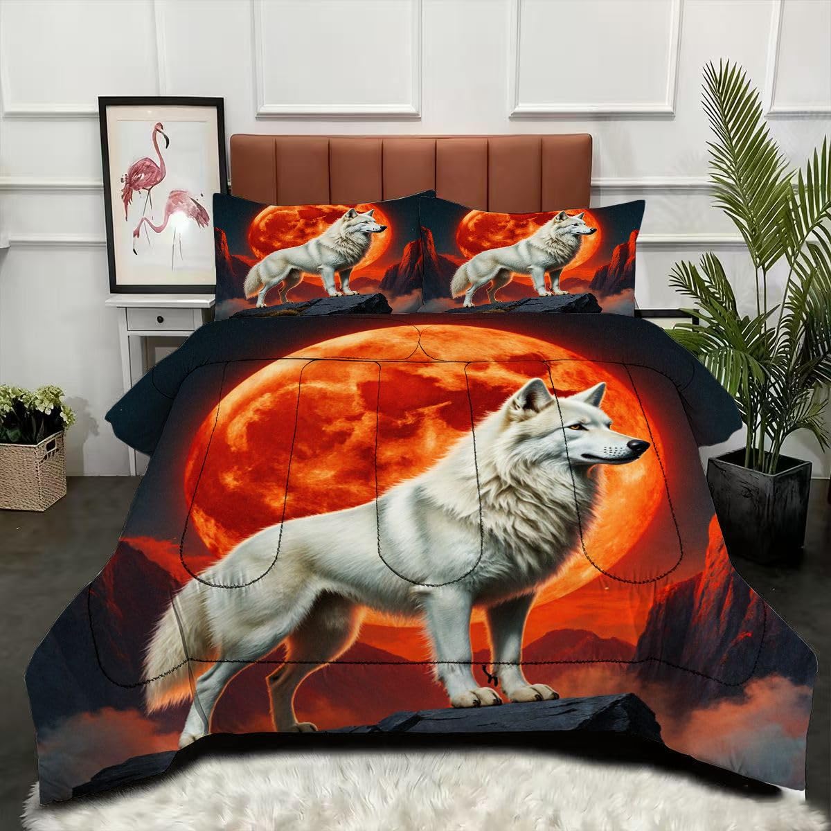 Couette 3D loup animal imprimé pour une décoration de chambre moderne et détente