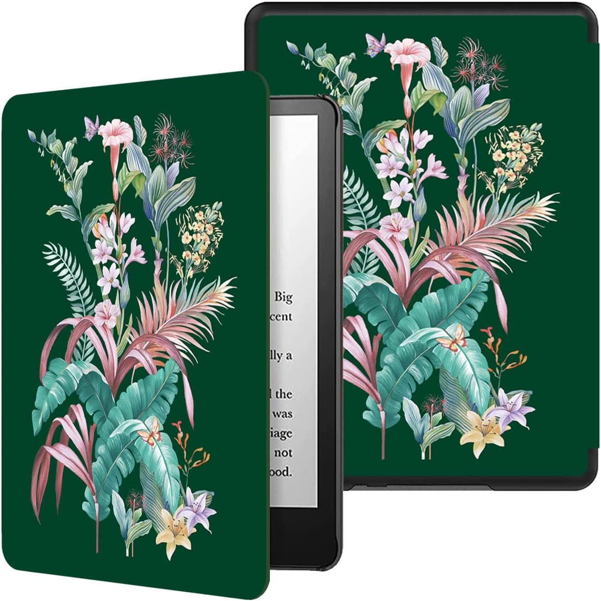 Kindle Paperwhite 2021 Cover - HOTCOOL Thinnest Lightest Smart PU Leather Case with Auto Sleep Wake for 6.8" Kindle Paperwhite 11th Gen 2021 and Signature Edition, Tropical Plant