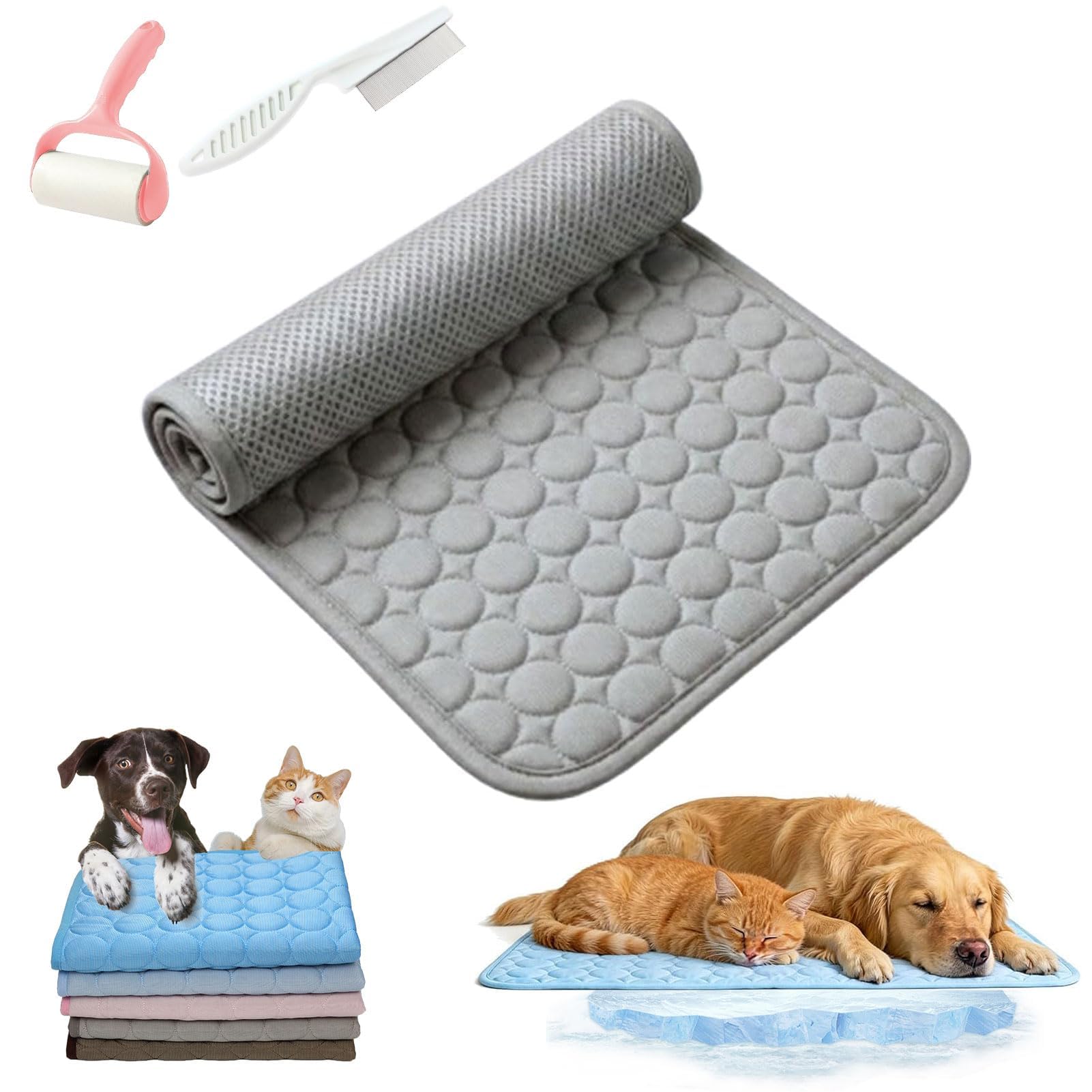 Dog Mat, Self-Cooling Pet Mat, Foldable Portable Ice Silk Self-Cooling Pet Cool Sleeping Pad, Washable Coolings Pad for Dogs Cats ，gray：XL