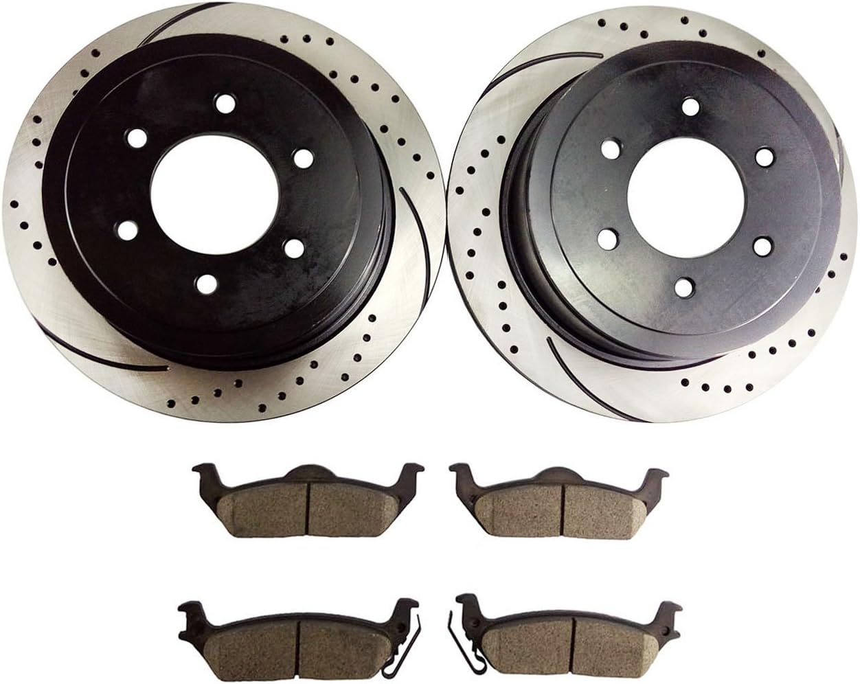Atmansta QPD10021 Rear Slotted & Drilled Rotors and Ceramic Pads Brake Kit for Ford F-150 Pickup 4WD,Lincoln