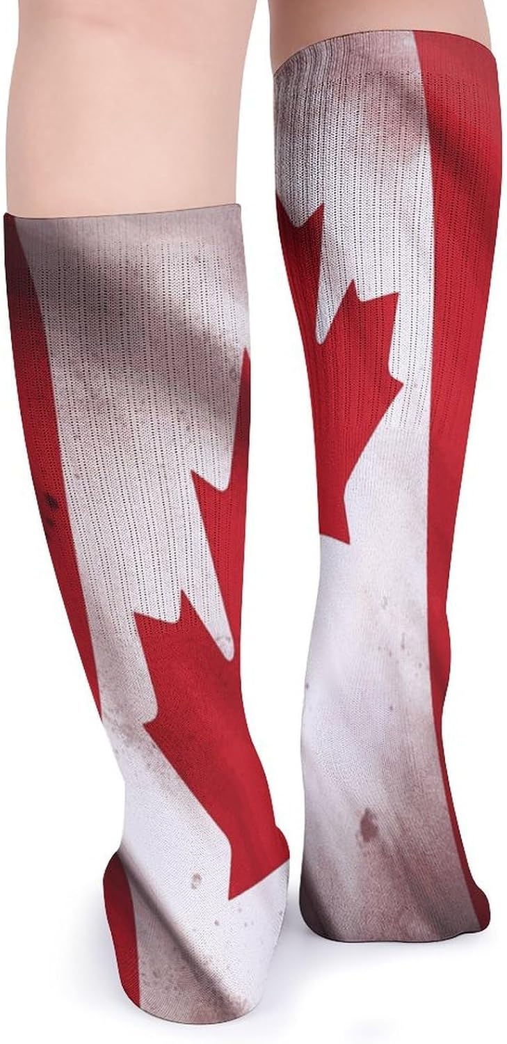 5 Pairs Knee High Socks Canadian Flag Long Tube Boot Seamless Toe