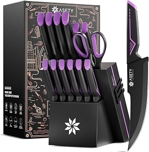 Knife Set - 15 PCS Kitchen Knife Set with Built-in Knife Sharpener Block - Stainless Steel Knife Block Set - Dishwasher Safe, Elegant Box for Men Women, Fathers Day