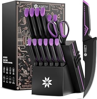 Knife Set - 15 PCS Kitchen Knife Set with Built-in Knife Sharpener Block - Stainless Steel Knife Block Set - Dishwasher Safe, Elegant Box for Men Women