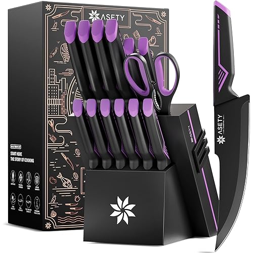 Knife Set - 15 PCS Kitchen Knife Set with Built-in Knife Sharpener Block - Stainless Steel Knife Block Set - Dishwasher Safe, Christmas Elegant Box for Men Women