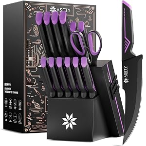 Knife Set - 15 PCS Kitchen Knife Set with Built-in Knife Sharpener Block - Stainless Steel Knife Block