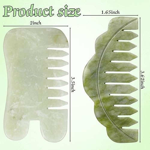 Vista 2 de Geiserailie 2 peines de jade para masajes con piedra para el cabello, Gua Sha, raspado del cuero cabelludo, herramienta de masaje facial