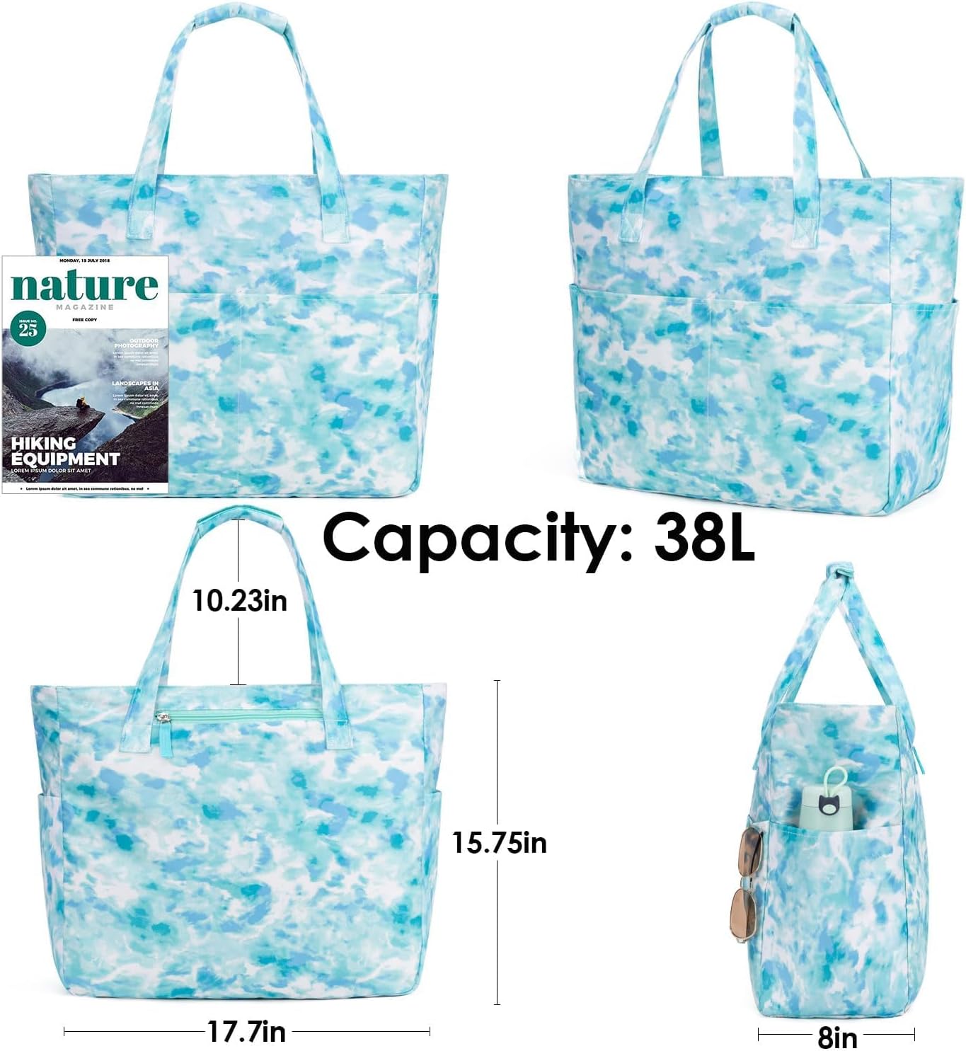 KABAQOO Extra Large Beach Bag Waterproof Sandproof Women Beach Tote with Zipper & Wet Compartment for Pool Gym Grocery Travel