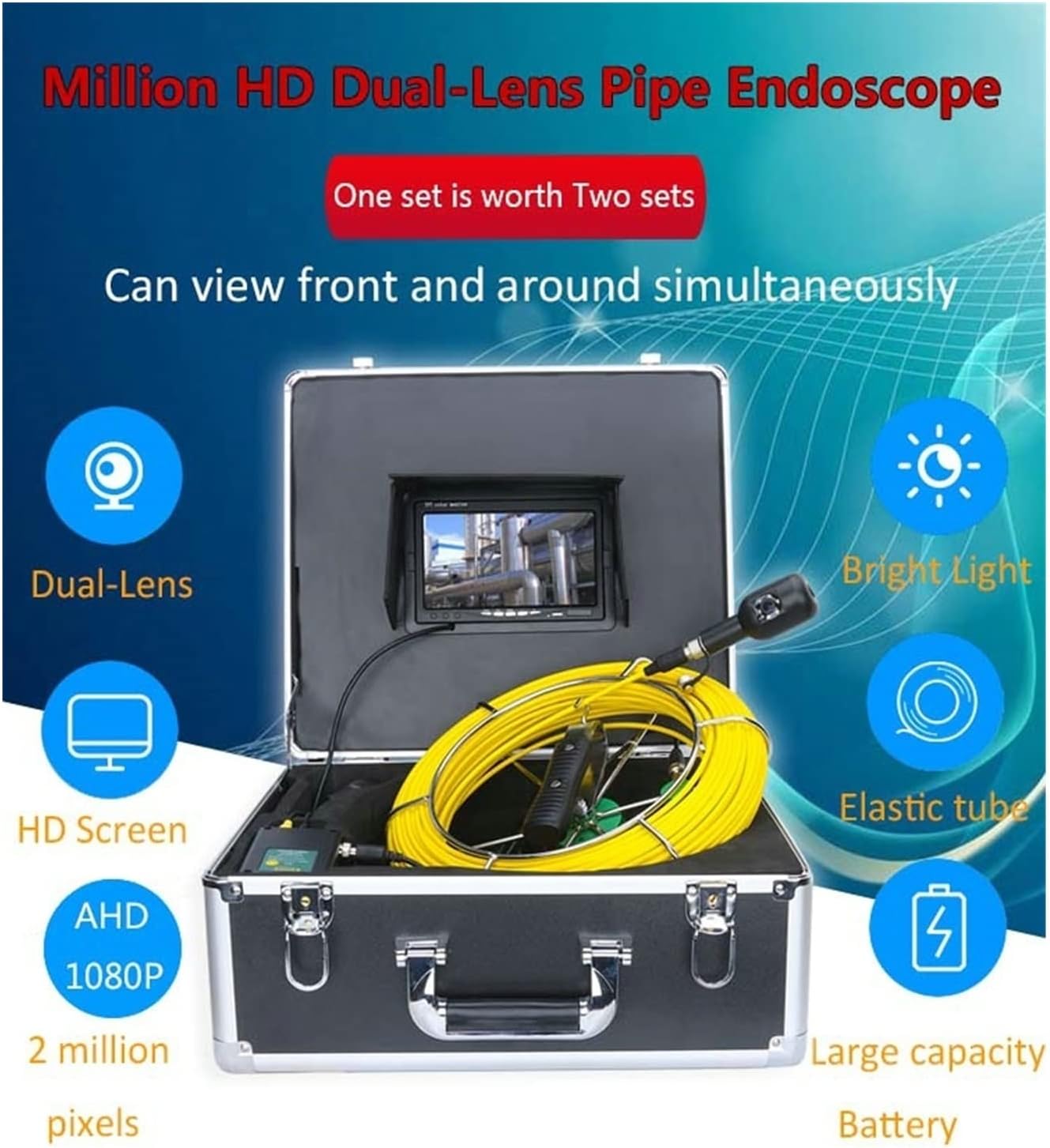 Inspection Cameras 7inch DVR 30M 1080P HD Dual Lens Drain Sewer Pipeline Industrial Endoscope Pipe Inspection Video Camera with 16G SD Card Automotive Measuring Tools
