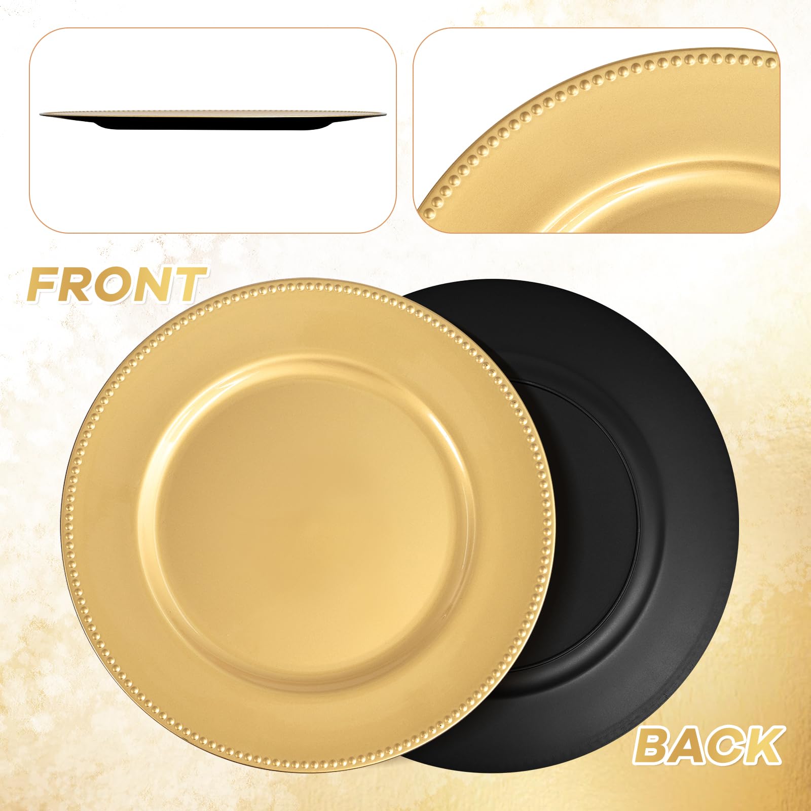 36 platos de carga dorados redondos de 13 pulgadas a granel para cena de boda, elegantes platos de plástico reutilizables para bodas, vacaciones, fiestas, baby shower, decoración de eventos