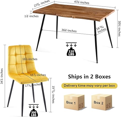 Miniatura 2 de NORDICANA Juego de mesa de comedor de 5 piezas, mesa de cocina rectangular irregular moderna de 47 pulgadas y 4 sillas laterales de tapicería de