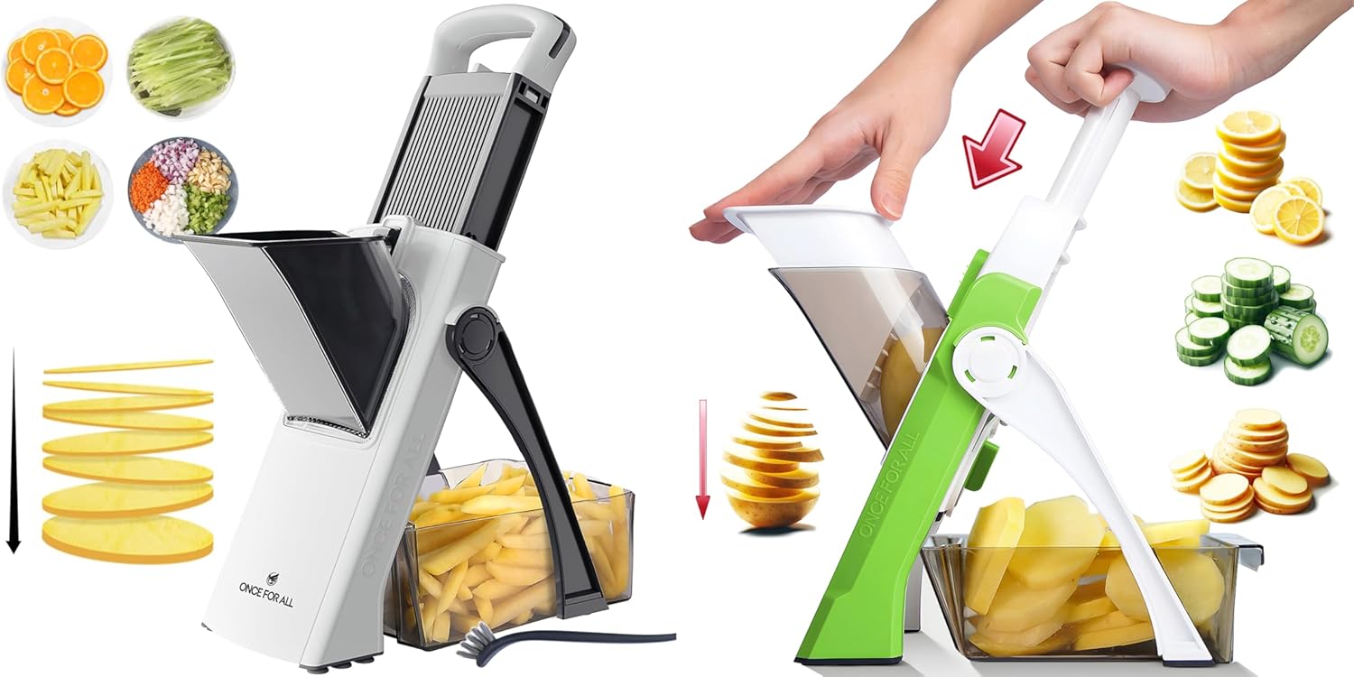 ONCE FOR ALL Upgraded Safe Mandoline Slicer Plus Black & Vegetable Slicer Green