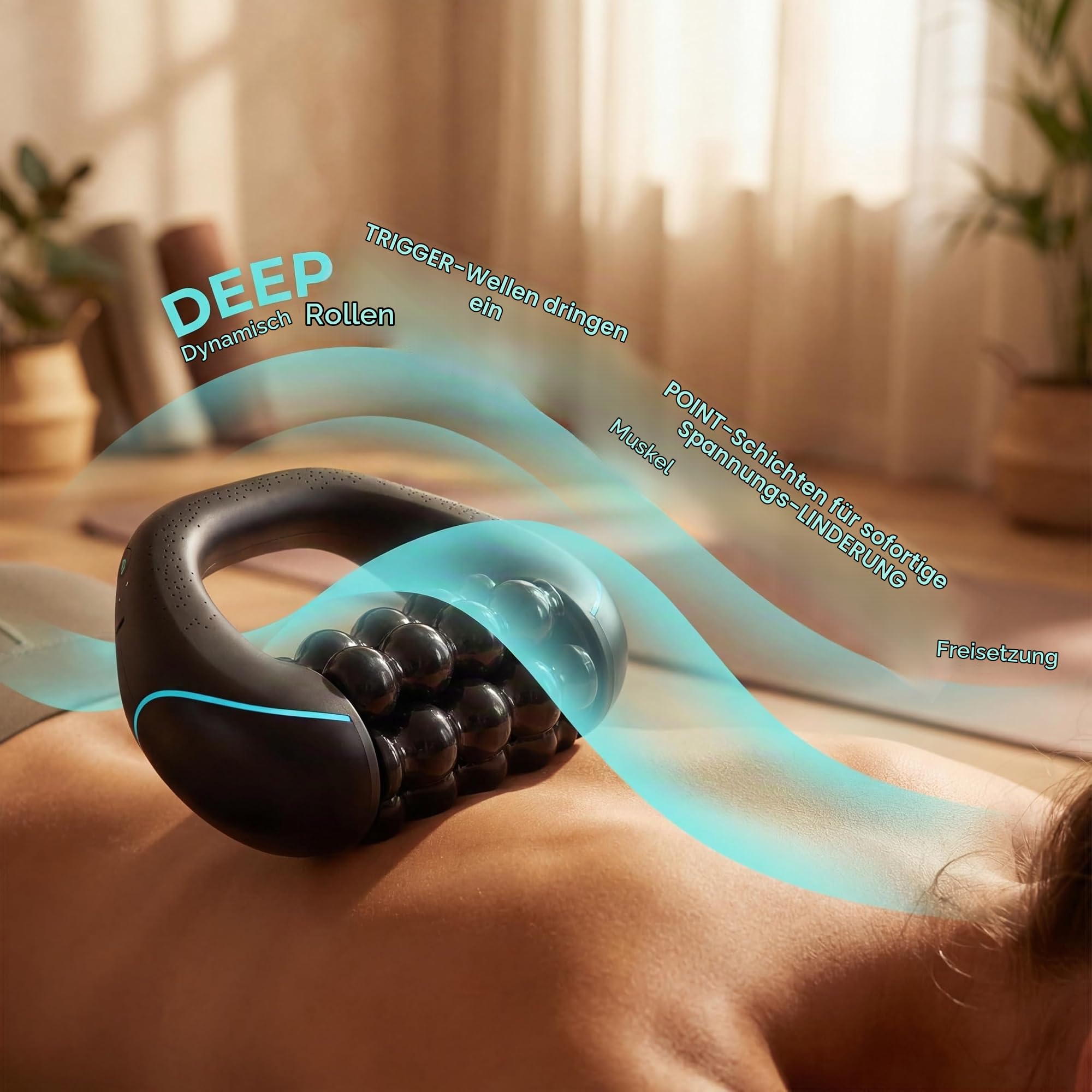 Elektrisches Handmassagegerät mit Tiefengewebe-Rollen, 3 Intensitätsstufen, 24 Massageknöpfe, Wiederaufladbar, für Rücken, Schulter und Nacken