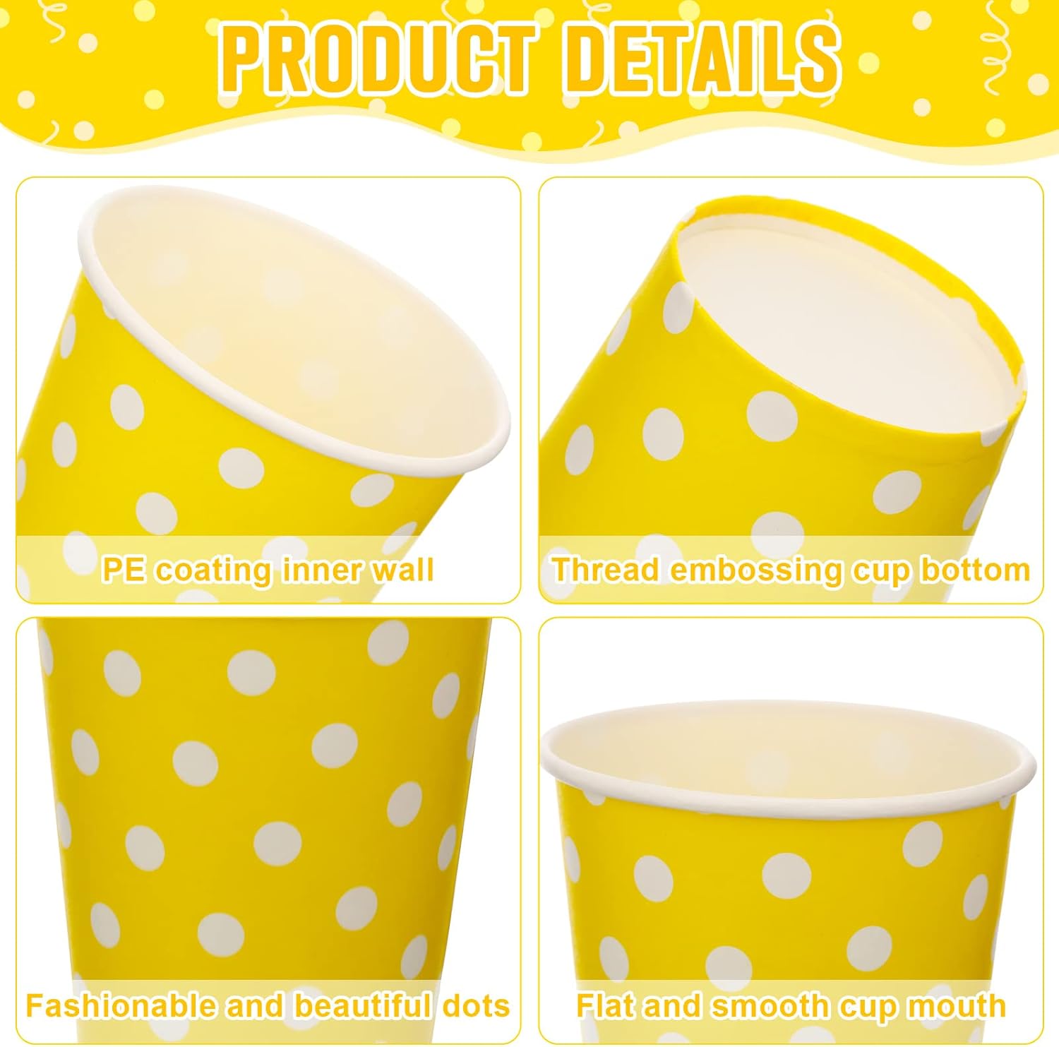 Potchen 480 Pack 9 oz Paper Disposable Mouthwash Cups Cold Beverage Drinking Polka Dots Bathroom Cups for Water Coolers, Party, Home, Office, Travel and Event