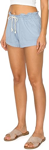 Miniatura 2 de Cali1850 Pantalones cortos casuales de lino para mujer, con cordón en la cintura fruncida, con bolsillos, para descansar y la playa