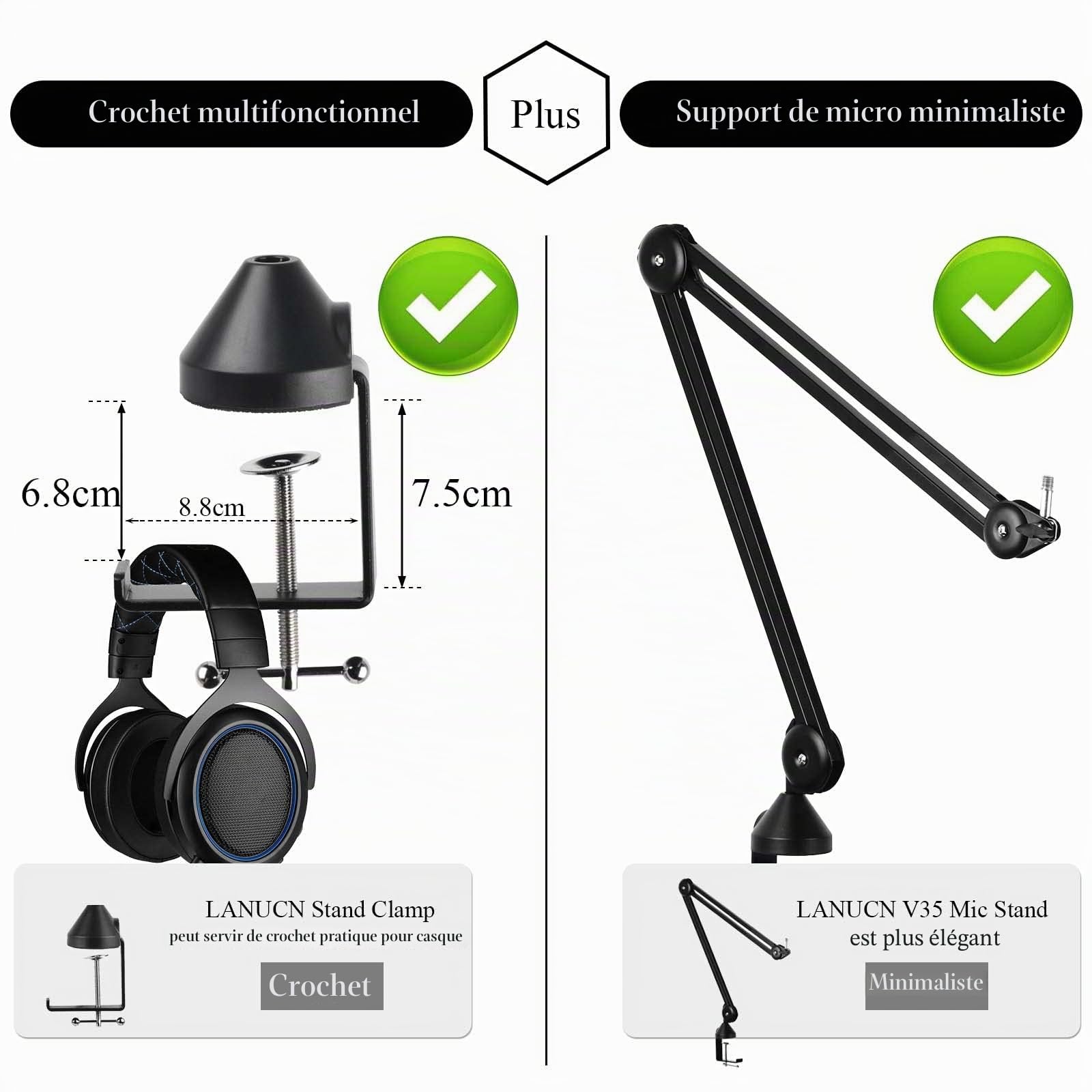 Mic Arm 2e Génération à Bras, Amélioré Perche Micro avec Pince de Bureau Anti-tremblement, Support de Microphone Stand pour Blue Yeti et Autres Micros (V35)