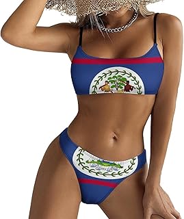 Women's Bathing Suits Belize Flag Bikini Tops Two-Piece Adjustable Shoulder Strap Swimsuits for Summer Swimwear