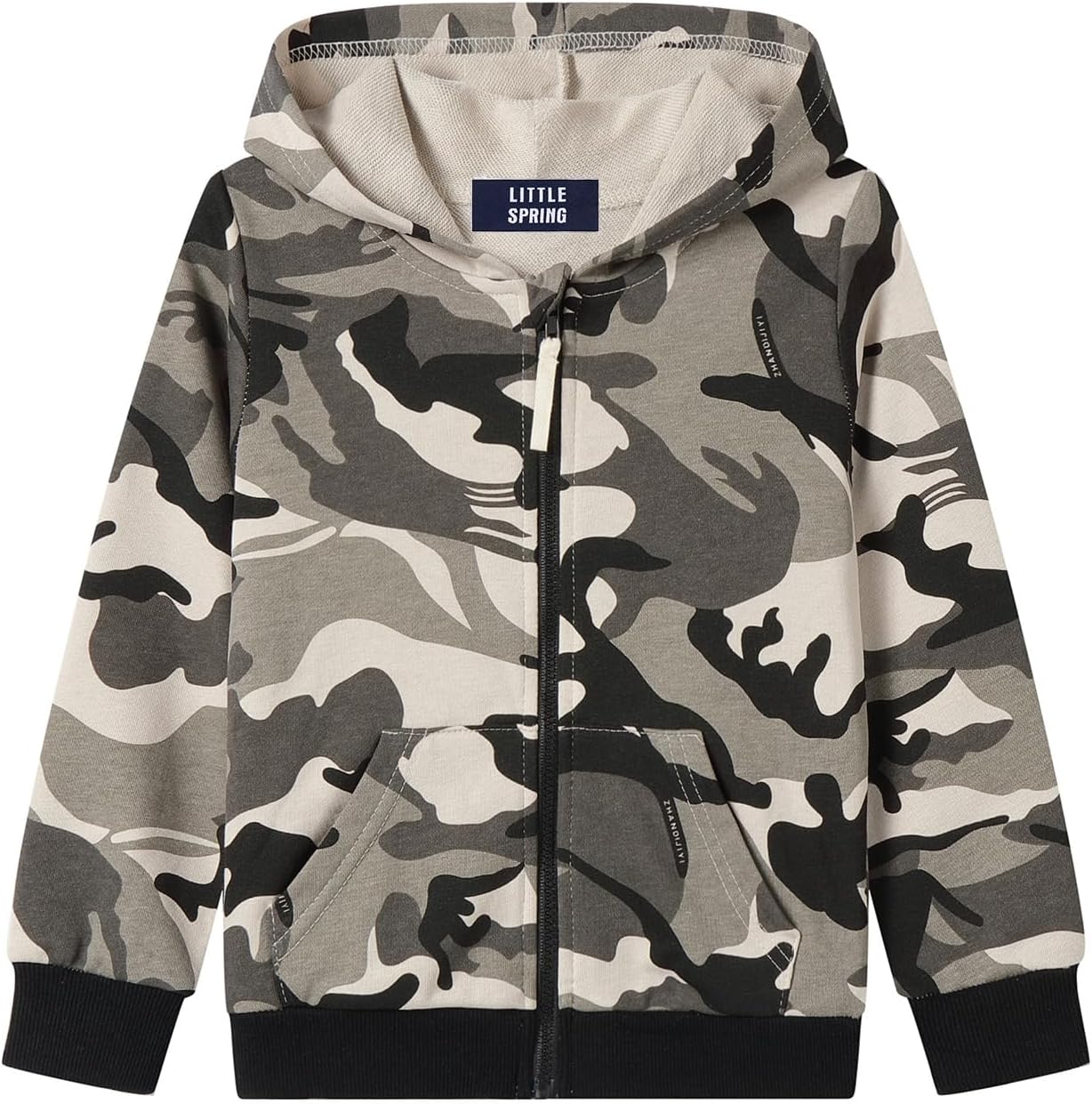 LittleSpring Kids Full Zip Jersey Hoodies Sweatshirt with Pattern