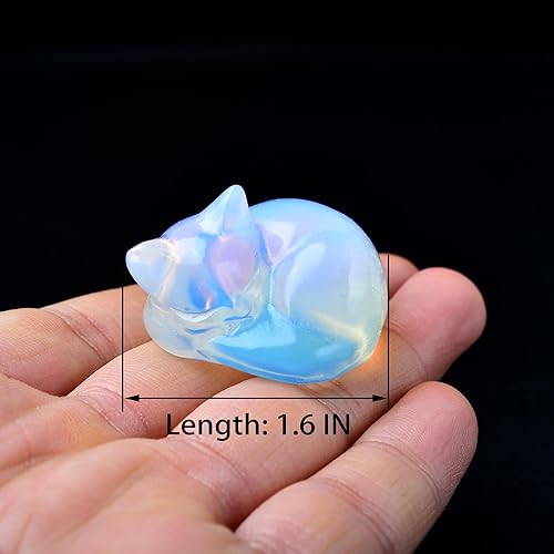 Miniatura 2 de WUYOUSHI Decoración de cristales de gato de ópalo natural, estatua de gato dormido, piedras preciosas pulidas, bonita figura de gatito, dormitorio,