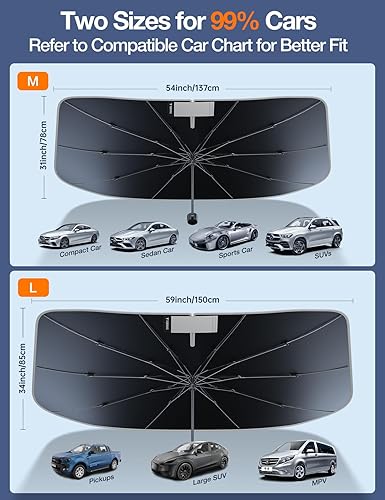 Miniatura 2 de TORRAS Parasol para parabrisas de automóvil fácil de usar Protector solar para parabrisas delantero con mango retráctil, bloquea los rayos UV del