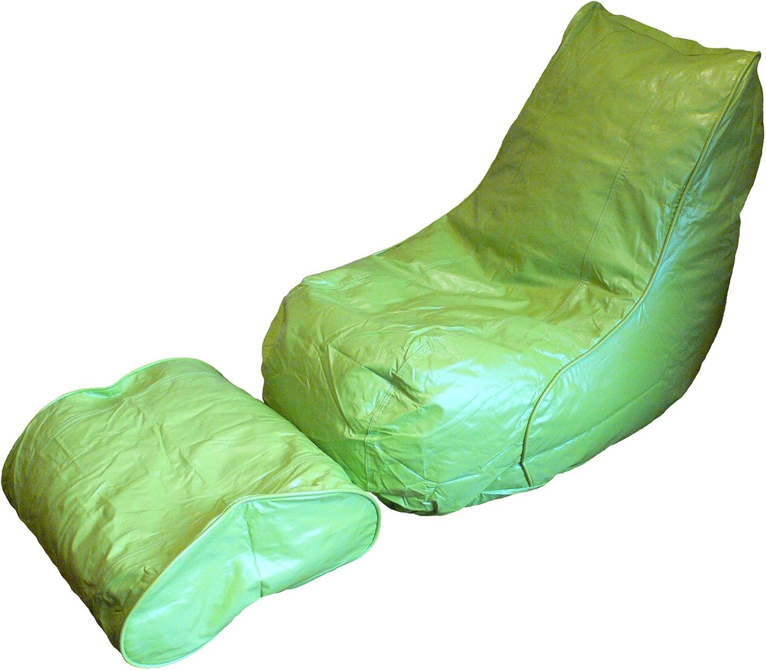 Vinyl Beanbag Adult Lounger w/footrest Chair Bud Green
