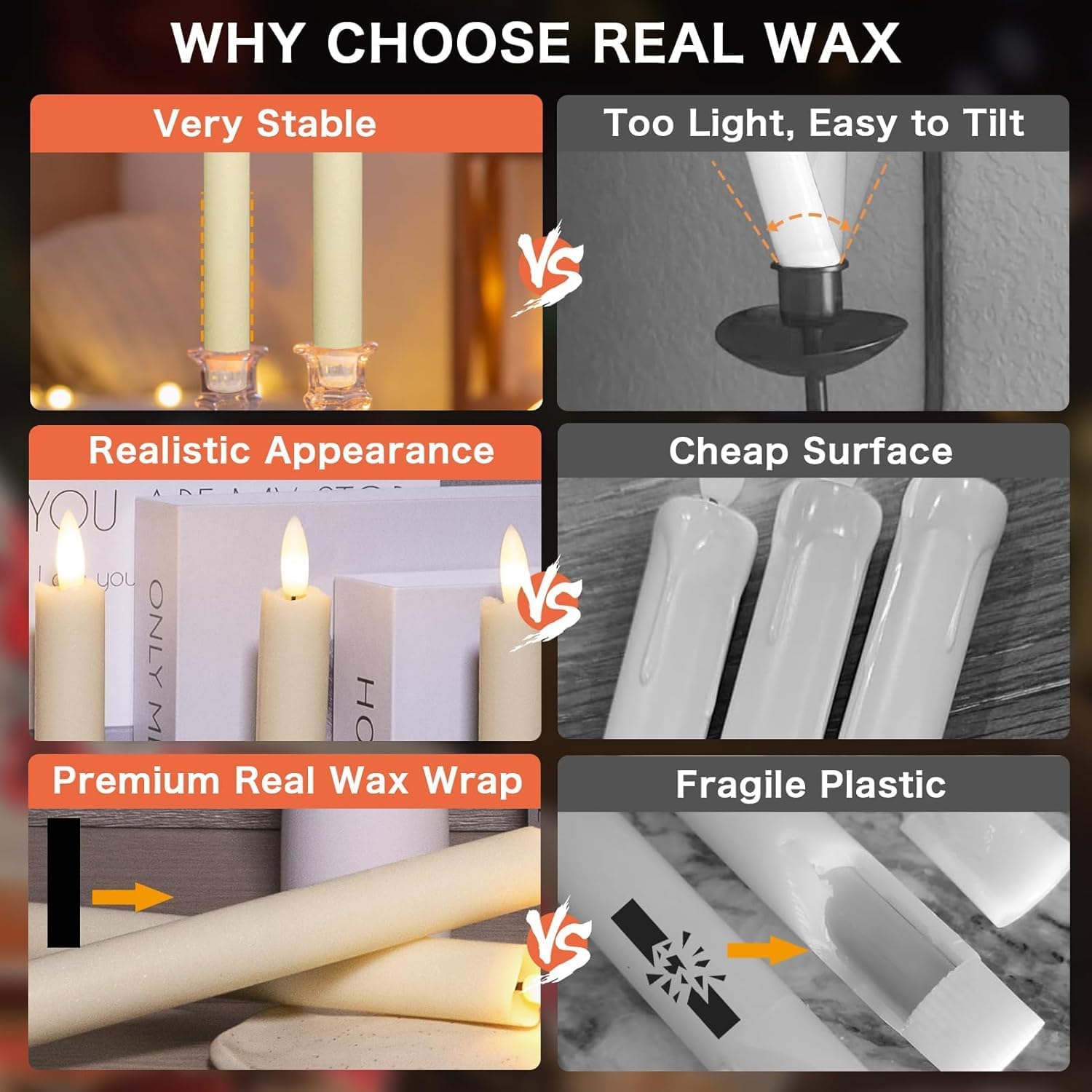 Home Decor Rechargeable Candle Light with Charging Base, 6 Pack LED Candles Battery Operated with Remote Timer for Lantern Fireplace Wedding Party Table Home Room Decor Easter Gift