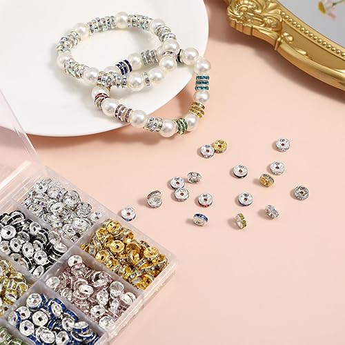 Miniatura 8 de IMIKEYA Cuentas espaciadoras Rondelle 700 cuentas Rondelle de 0.315 in para hacer joyas, cuentas espaciadoras de diamantes de imitación de 10