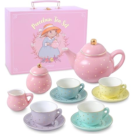 Pastel & Gold Polka Dot Porcelain Tea Set
