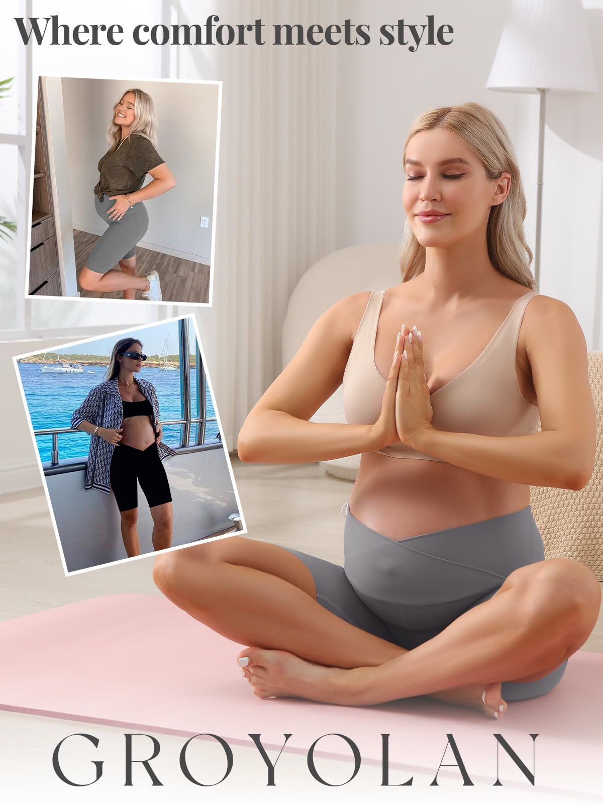 Maternidad Pantalones Cortos,Leggings Premamá Cortos Embarazo,Ajustable Ropa Premamá Verano Mujer,Premamá Leggins Pantalones sobre el Vientre,Cintura Alta para hogar,Yoga,Deporte Gris S