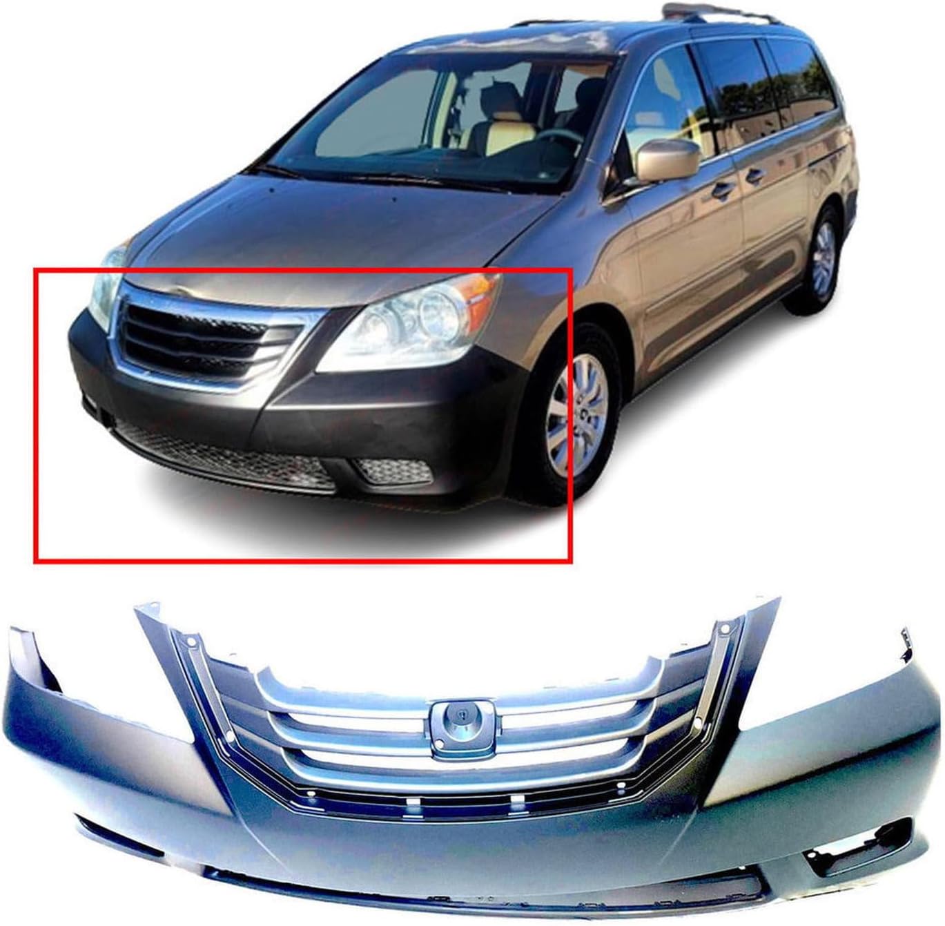 FitParts Compatible with Front Bumper Cover Fascia 2008-2010 Honda Odyssey DX EX-L EXL LX NHL SE. New Primed Without Sensor Holes, With Fog Light Holes. HO1000257 04711SHJA91ZZ